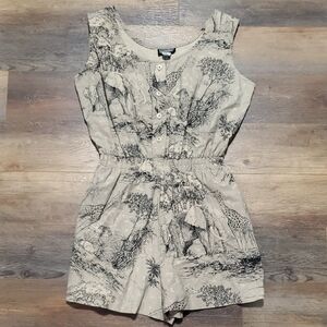 Vintage Marissa Cotton Elegant Safari Print Romper